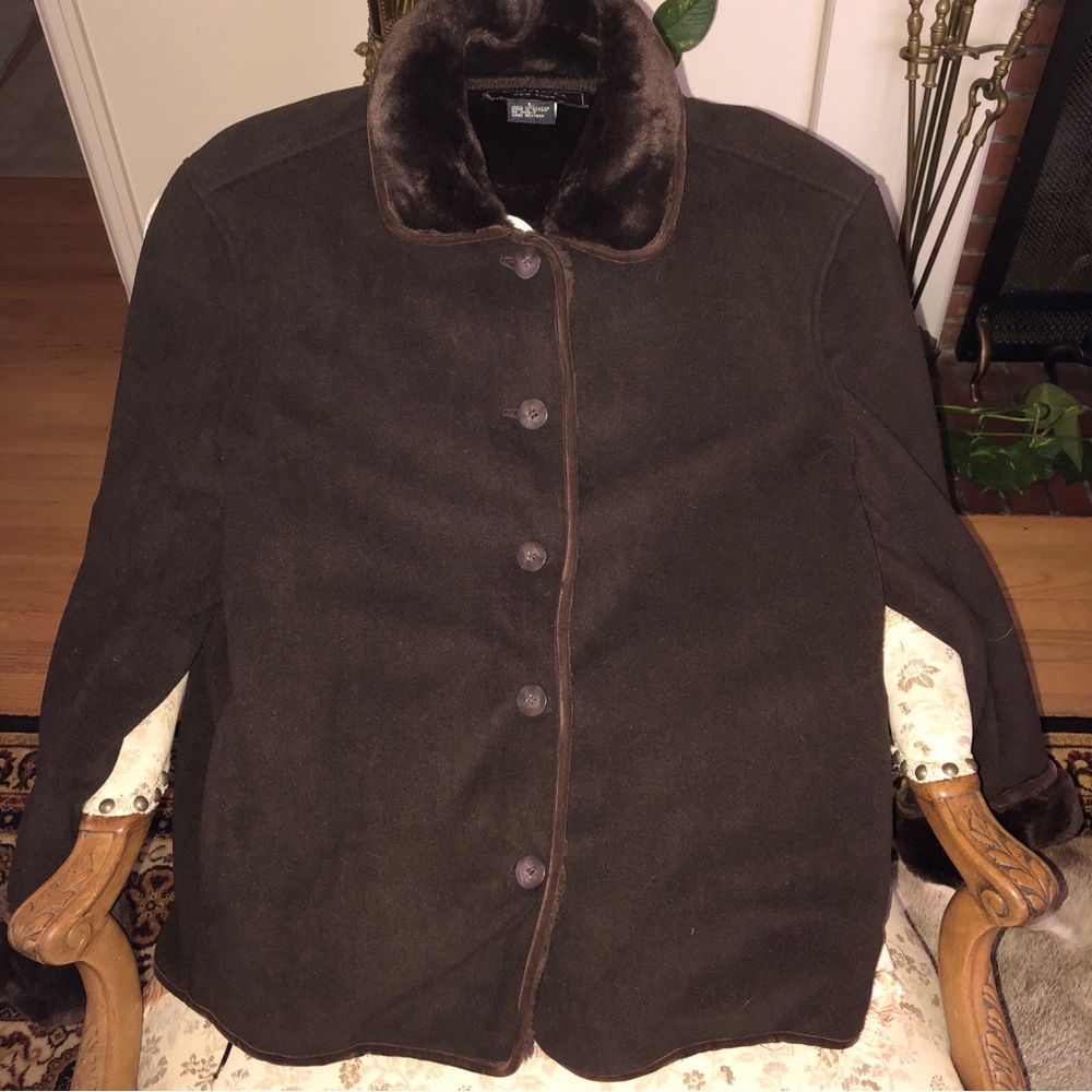 COACO Brown Coat With Faux Fur lining and Trim large
